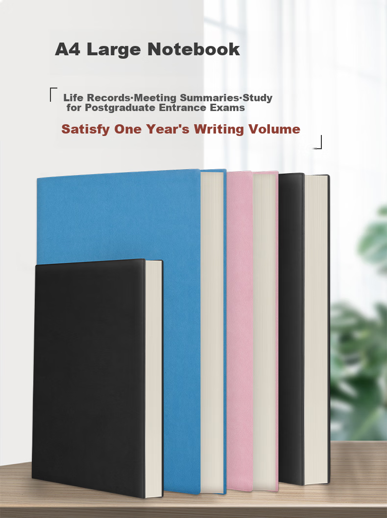 SIMAA A4 Extra Large And Thick Business Notebook Leather Cover Journal Student Stationery Work Diary Meeting Minutes Book Office Supplies Customizable 400 Pages/Book Black 1