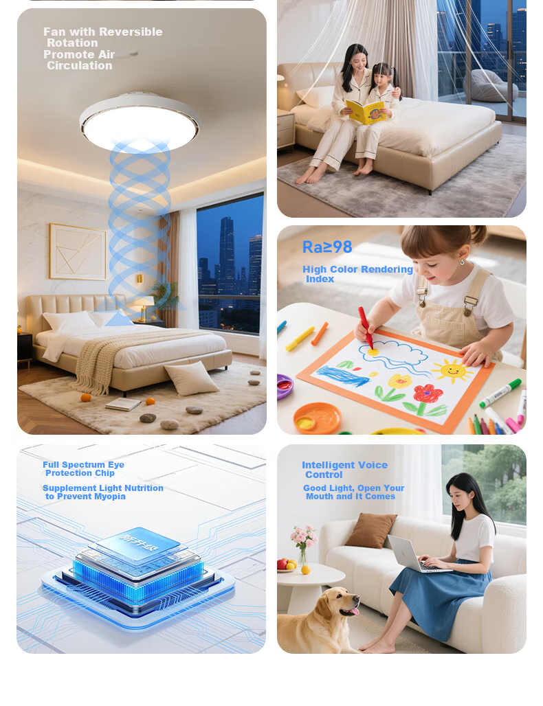 HSOS AI Voice-Controlled Smart Invisible Fan Light for Bedroom And Dining Room, Ceiling-Mounted Quiet Variable-Speed Electric Fan Pendant Light 4