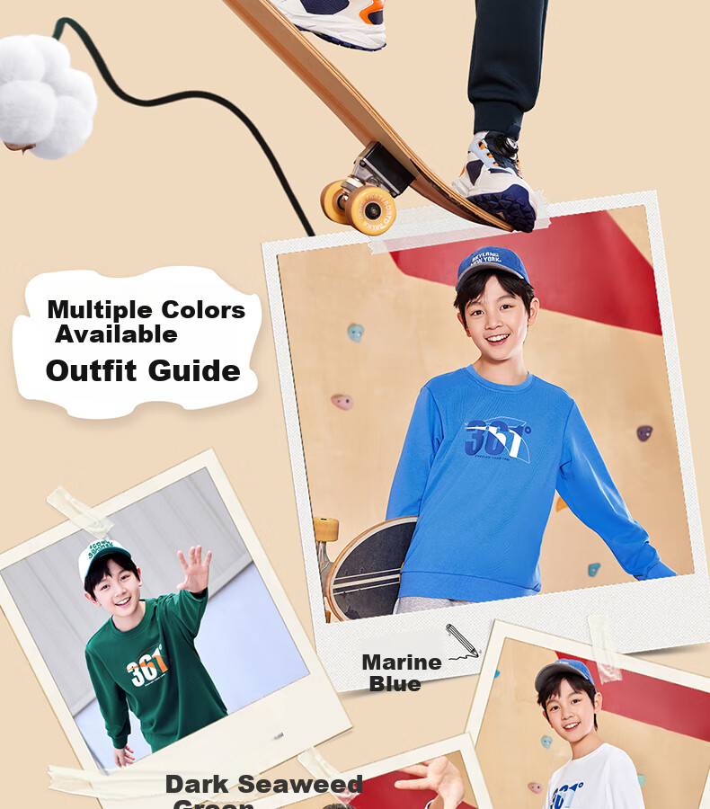 361° Children's Clothing, Kids' Sweatshirt, Fall 2025, Boys And Girls School Versatile Loose-Fitting Sports Round Neck Sweatshirt, Black, Size 160 4
