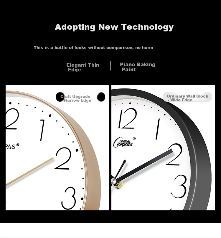 Compas Wall Clock, Creative Minimalist Timepiece, Living Room Quartz Clock, Bedroom Wall-Mounted Timepiece C3242, Light Luxury Gold, 28cm 4