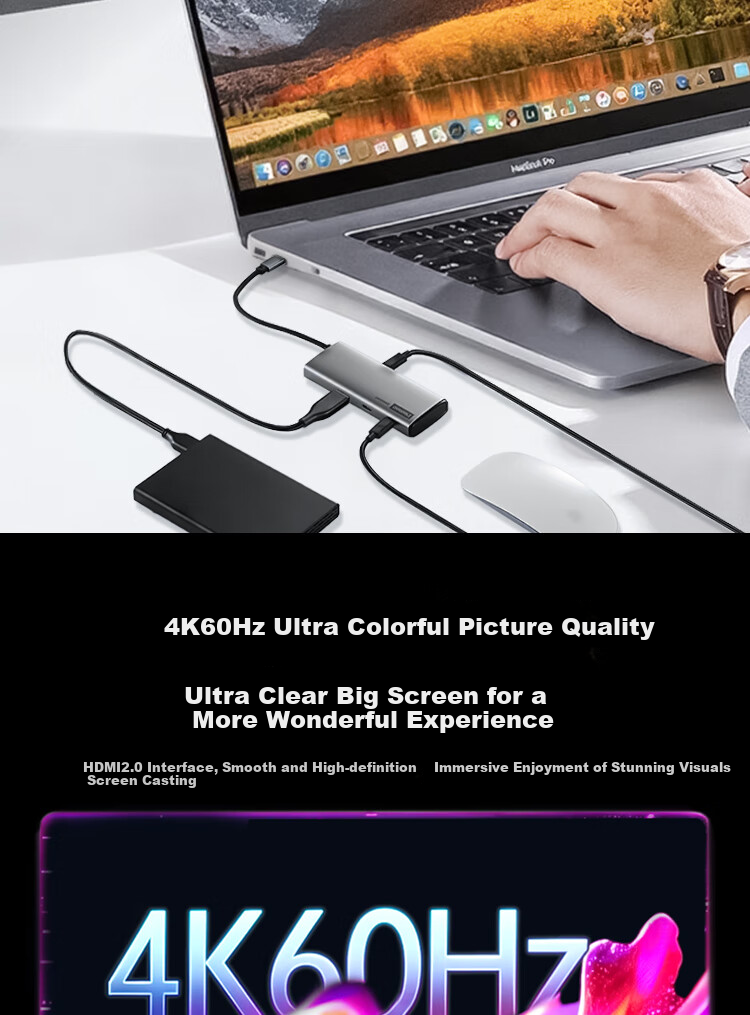 Lenovo Type-C Expansion Dock, USB3.2 Hub, 10Gbps Transmission, HDMI 4K 60Hz Converter, PD100W Expansion Dock, BY06-C2 (Metal) 5