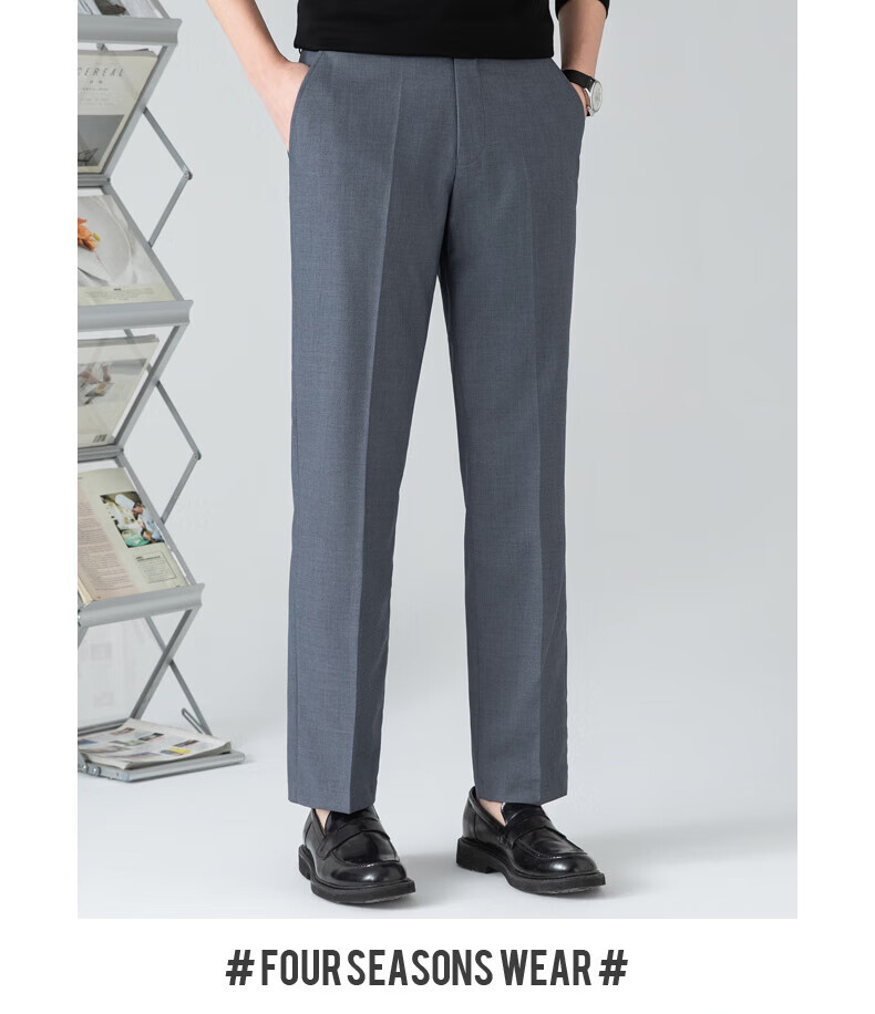 Romon Men's Summer Business Casual Wrinkle-Resistant Non-Iron Straight Fit Dress Pants Dark Gray 32 3