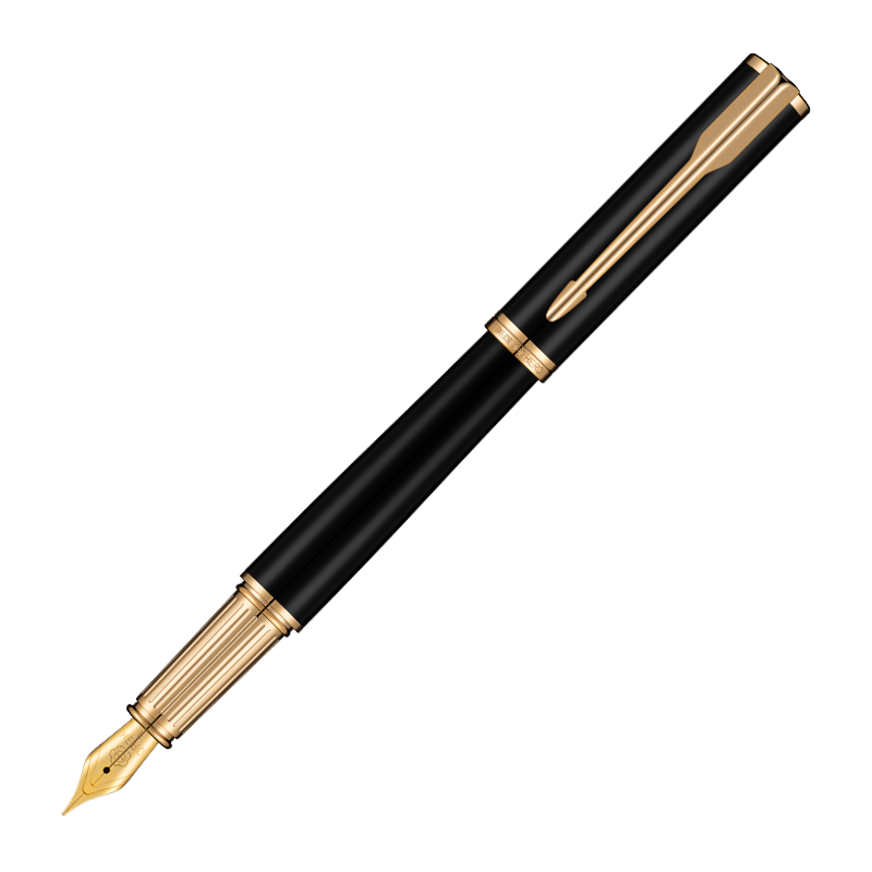 HERO Back-to-School Gift Fountain Pen Signature Pen Premium Chinese Style Creative Office Gift Student Birthday Present for Boys and Girls E525 Glossy Black with Gold Clip + Black Wall Gift Box
