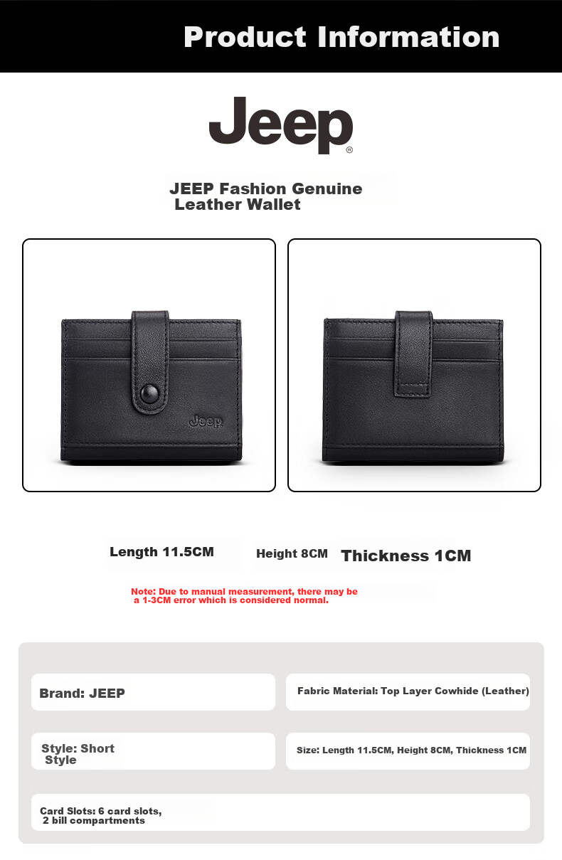 JEEP Men's Card Holder with Multiple Slots, Top-Grain Leather Business Card Case And Wallet, Birthday Gift 2