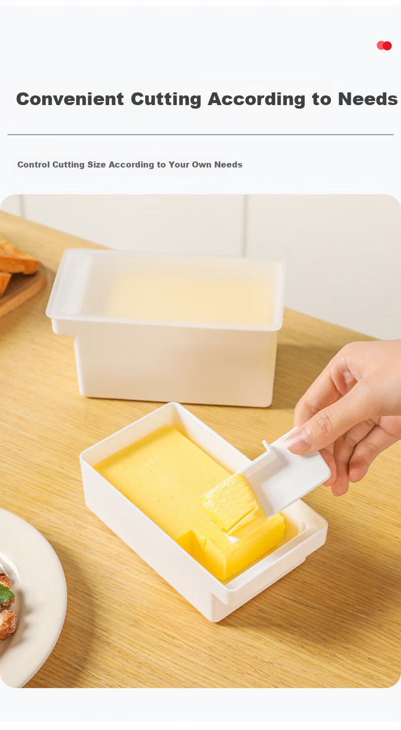 Baijie Butter Container, Storage Box with Lid, Refrigerator Organizer, Cheese Cutter, Large Size 6