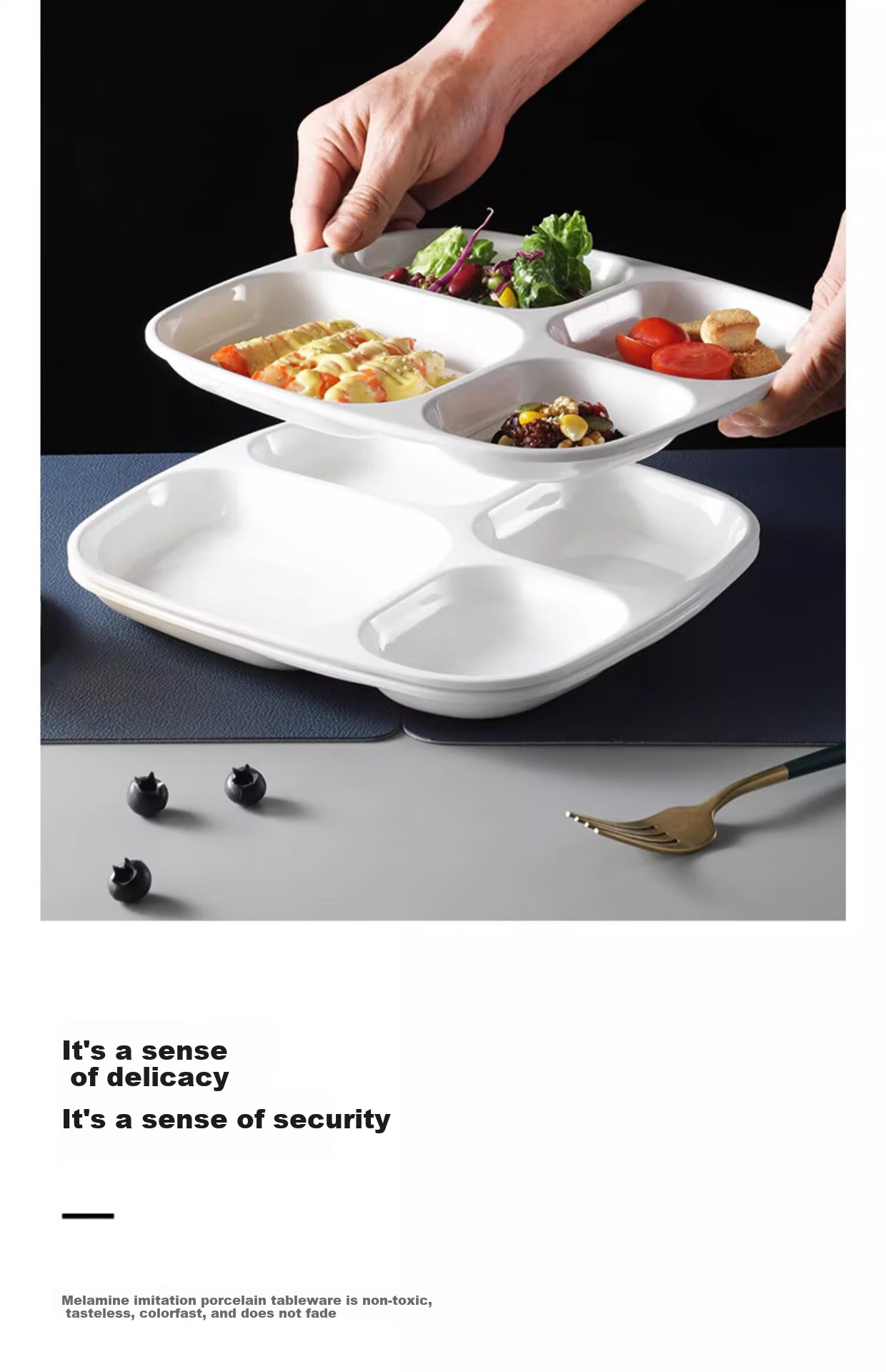 Chuwanya Melamine Fast Food Tray, Round Six-Compartment Imitation Porcelain Serving Plate, Commercial Use for Factories And School Cafeterias, Tableware And Meal Box 3