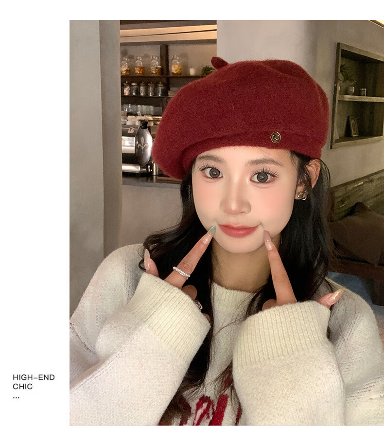 XUEXIMAN Women's Beret Autumn Winter Versatile Warm Slim Face Octagonal British Retro Newsboy Painter Hat 7