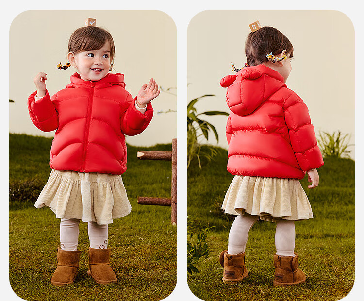 Minibala Kids Unisex Puff Down Jacket with Bear Windproof Hood Winter 2025 New Year Outfit 8