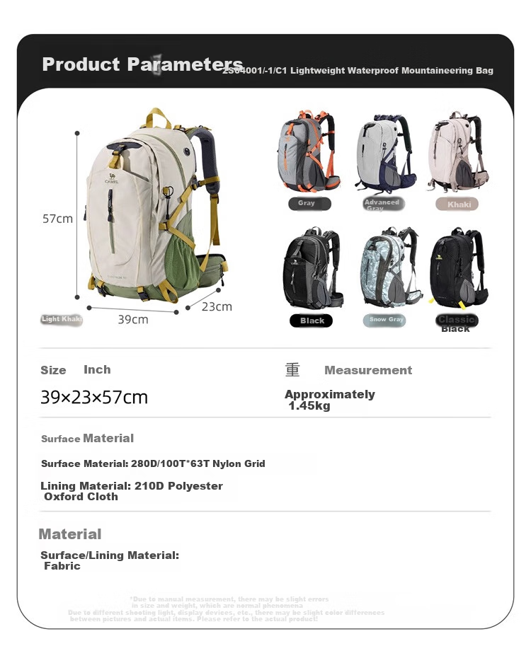 CAMEL Hiking Backpack, Outdoor Rucksack for Men And Women, Large Capacity, Off-Road Multifunctional Lightweight Travel Backpack, 2S04O001, Gray 13