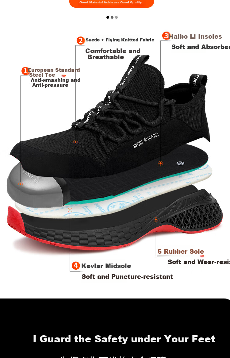 JUNBU Safety Shoes for Men, Summer Breathable Steel Toe Cap Puncture-Resistant Comfortable Work Site Shoes 9155 Size 42 2