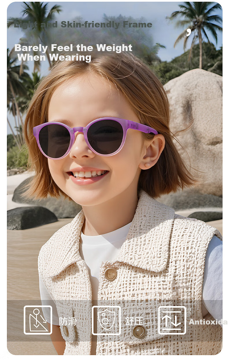 Mushe TR Children's Foldable Polarized Sunglasses, Outdoor UV Protection, Windproof Eyewear for Kids, Pink 6