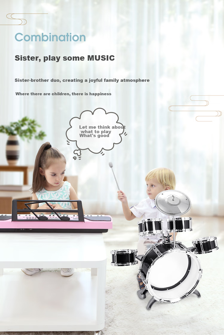 QIAO WA BAO BEI Drum Set Educational Toy Instrument for Children Beginners Jazz Drums Gift for Boys Aged 1-2 Years Old Birthday Present 7