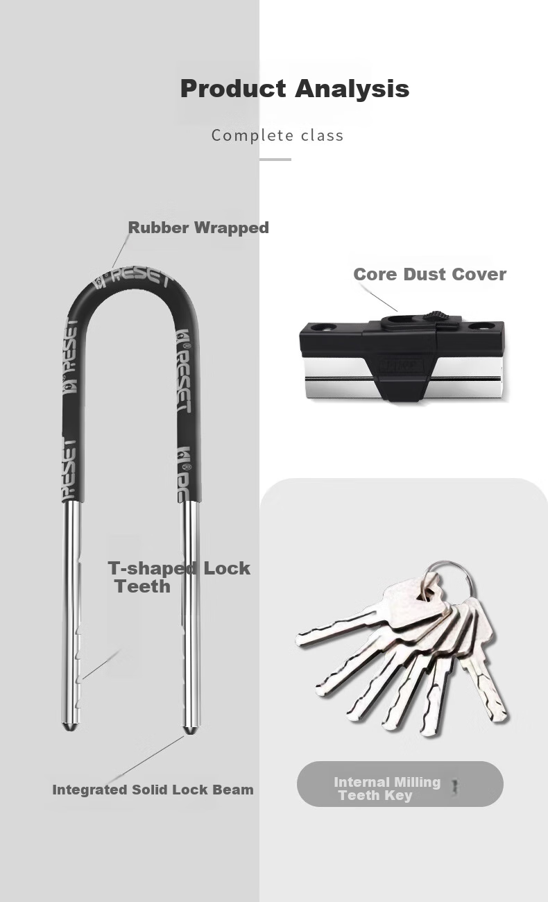 RESET U-Shaped Lock for Glass Doors, Office Doors, Shop Doors, Motorcycle And Electric Bike Locks, 10 Keys, Length 45cm 10