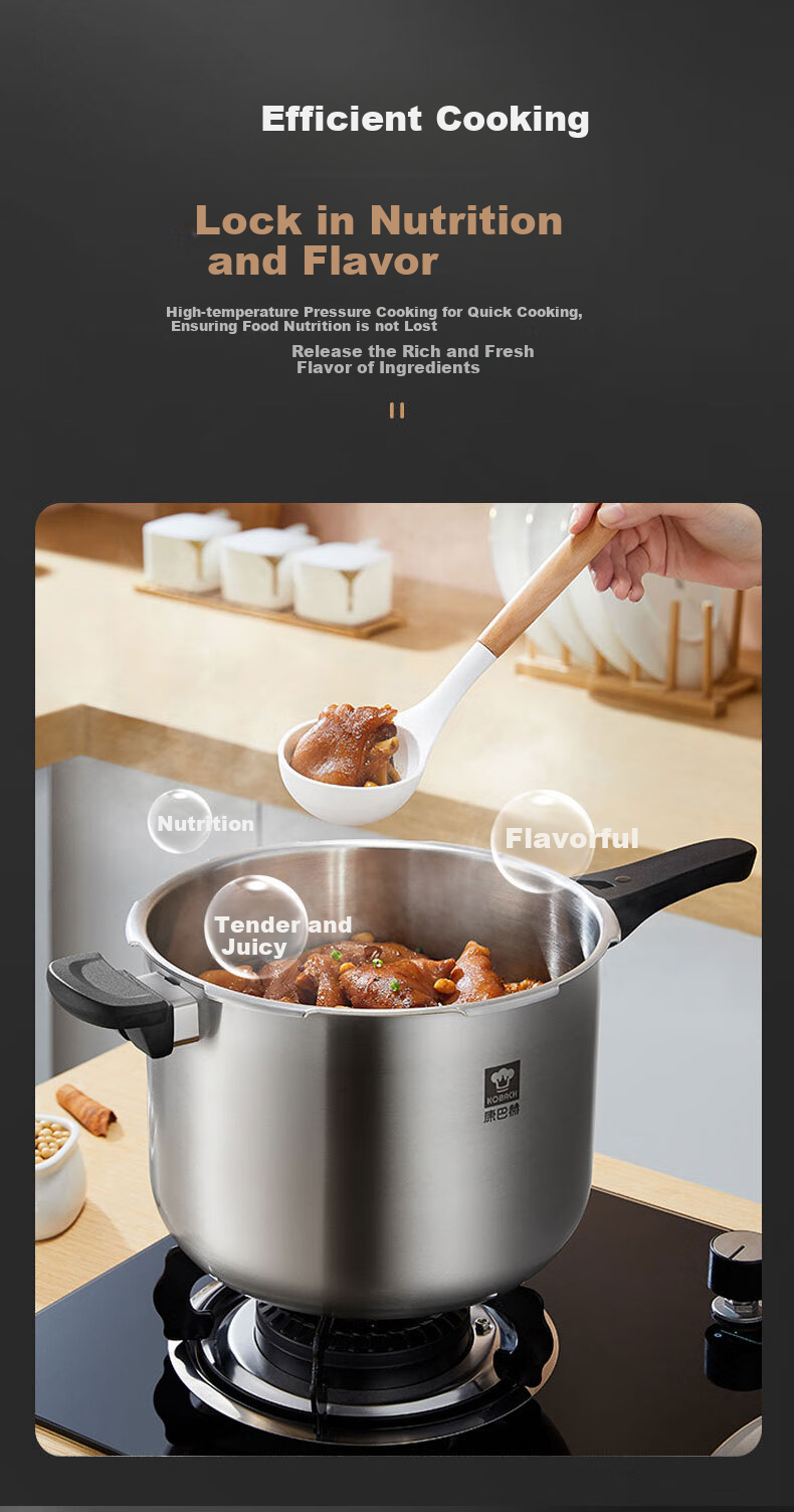 KBH Pressure Cooker, 304 Stainless Steel, Explosion-Proof, Quick-Cooking, Large Capacity 8L, Compatible with Induction Cooker And Gas Stove 4