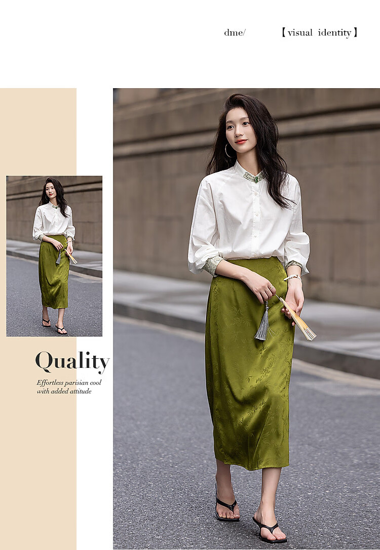 Dme [Bubushenghua] Autumn Chinese Style New Comfortable Elastic Waist Fashionable Slit Skirt for Women to Conceal Body Shape 5
