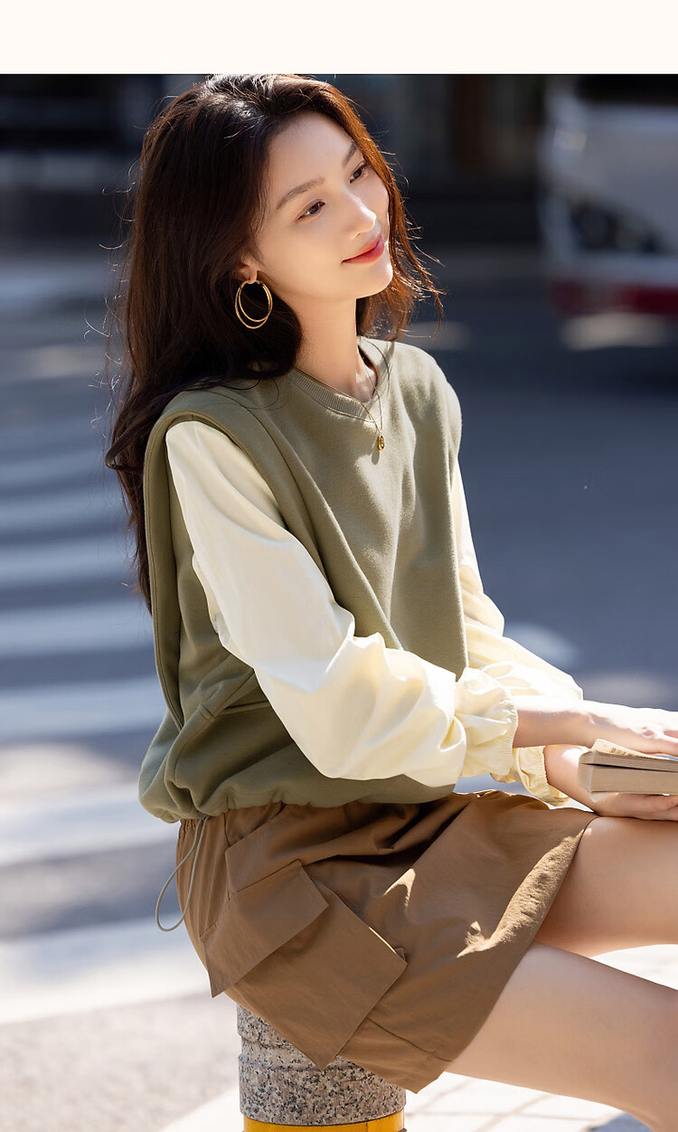 Demana Women's Spring Simple Style Cloud Texture Cotton 3D Adjustable Elastic Sweatshirt Top 14