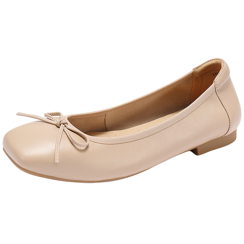 SENDA Grandma Shoes Women 2025 Autumn Mall Same Style Flat Shallow Single Shoes Apricot Color 38