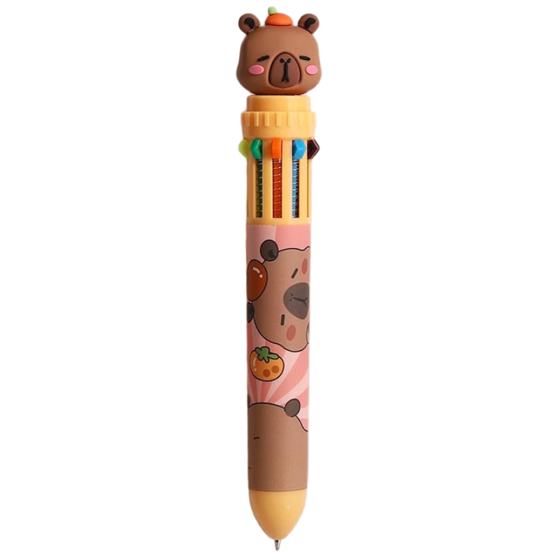 TRUECOLOR 12-Color Capybara Ballpoint Pen Cartoon Cute Creative Color Pen Press-Type Multi-Function Multi-Color All-in-One Student Marker Note-Taking 1102C