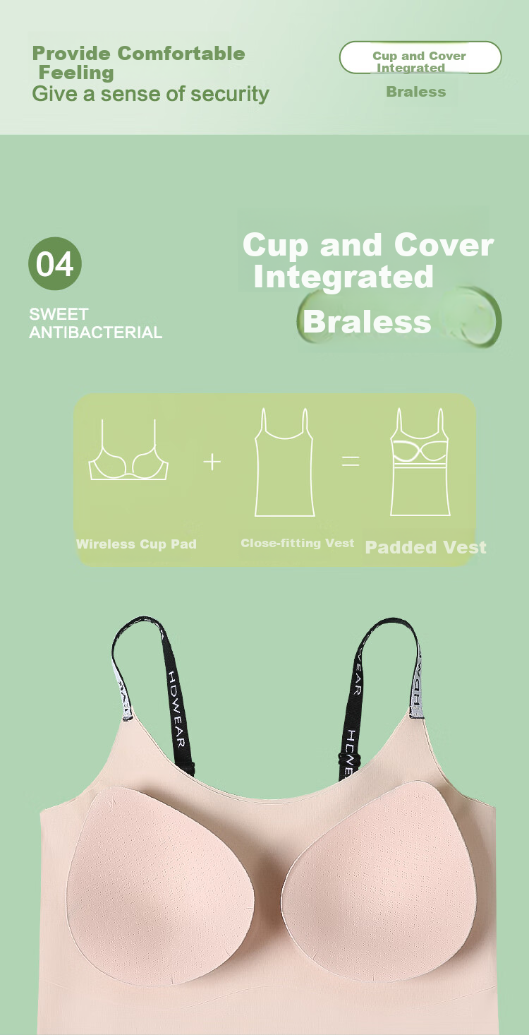 Hodo Women's Summer Camisole with Built-In Bra Pads, Seamless Ice Silk Short Strap Tank Top, One-Piece Undershirt, Oxygen Blue, Size 175 5