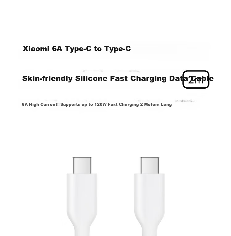 MI 6A Skin-Friendly Silicone Type-C to Type-C Fast Charging Data Cable, 2m, Blue 1