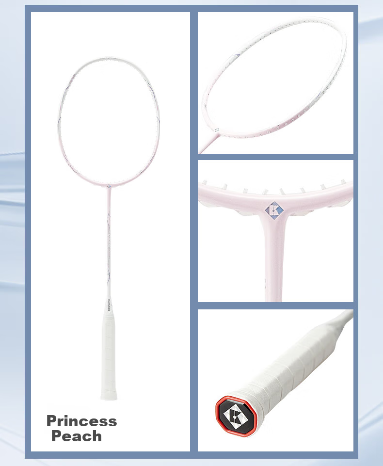 KUMPOO Badminton Racket K520pro Upgraded Version, Xunfeng Full Carbon Ultra-Light Balanced Racket K520pro+, Bright White 4U with Pink String 14