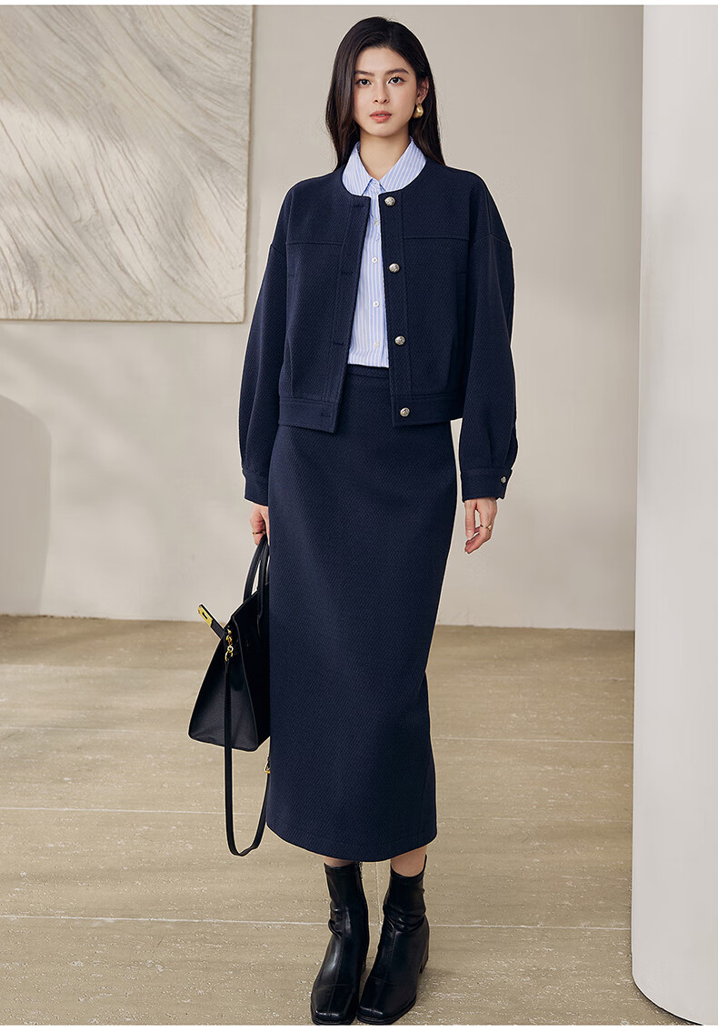 ROEYSHOUSE French Texture Short Jacket and Skirt Two-Piece Set 12889 Dark Blue L 4
