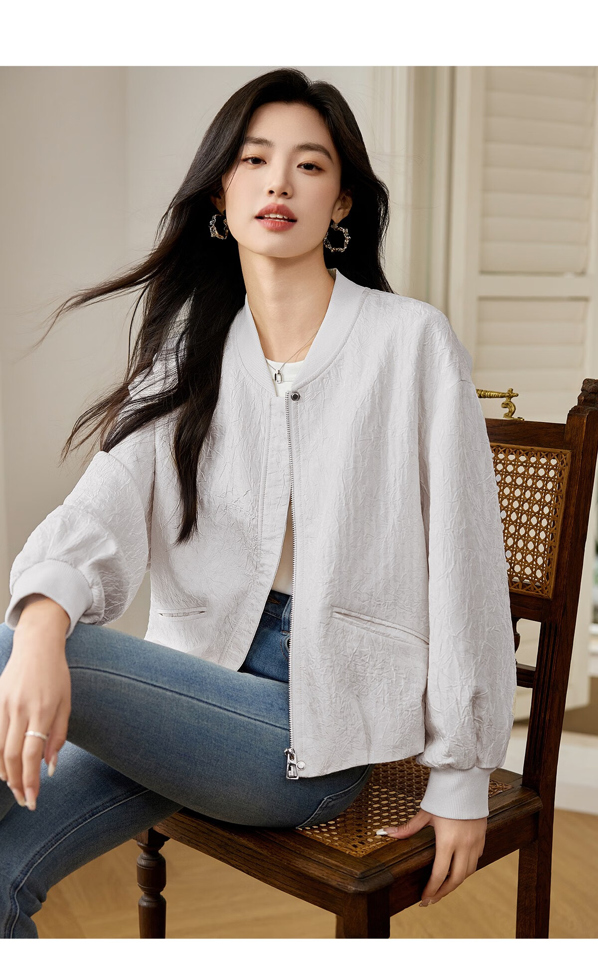 Taxiang Short Baseball Jacket for Women, Spring And Autumn Textured Design, Outerwear for Petite Figures, Cardigan T51D034 15