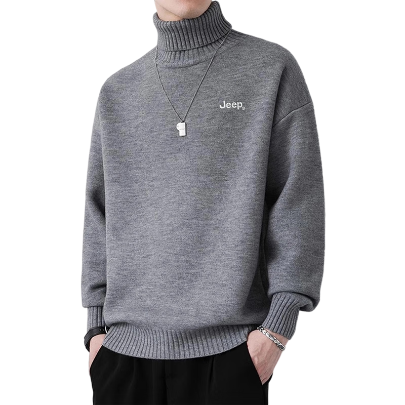 JEEP Men's Winter Fleece-Lined Thick Warm Knit Sweater Base Layer Gray Fleece L