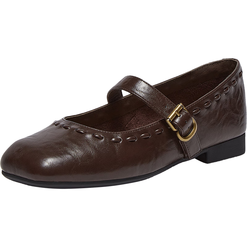 BASTO Zhang Xiaowan Spring 2026 Mary Jane Small Leather Shoes Women's Flats F0111AQ6 Coffee Color Size 39