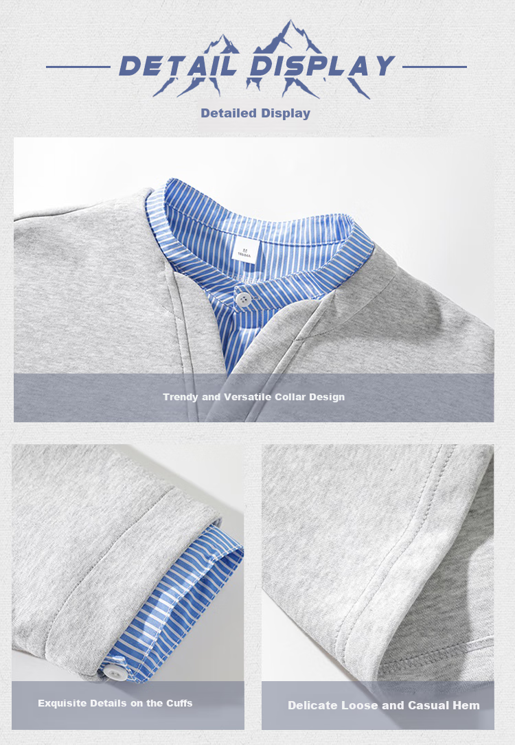 Dingfengbaoluo Men's Sweatshirt, Spring American Casual Style, Faux Two-Piece Loose Fit, Retro Shirt Collar Top, DP02 Aurora White, Size M 6