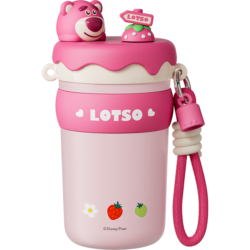 Disney Insulated Straw Water Bottle for Women 316 Stainless Steel High-Quality Portable 520mL Strawberry Bear for Kids and Elementary Students