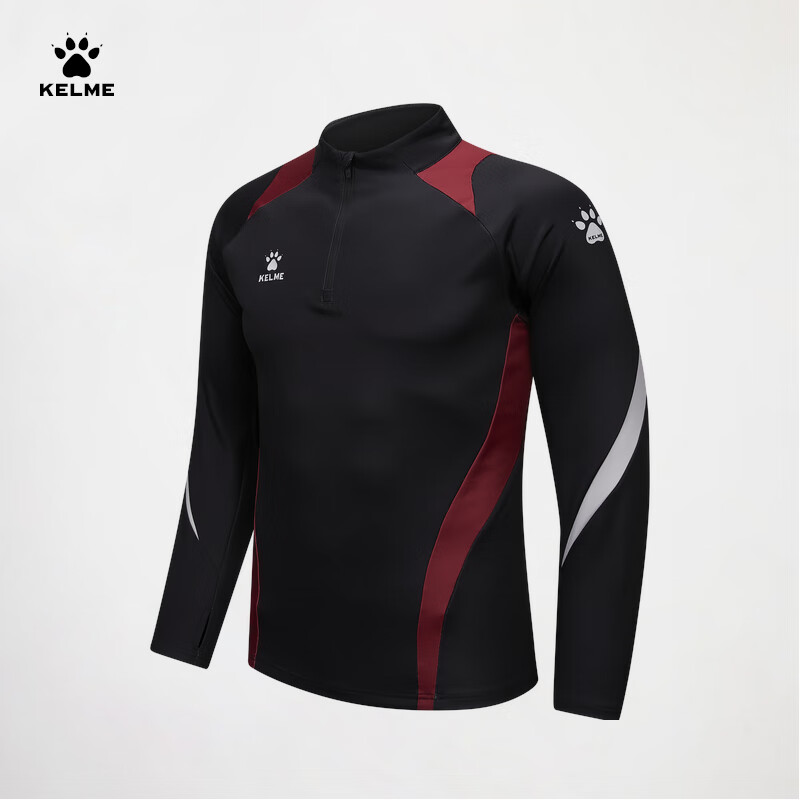KELME Men's Black 2XL Half-Zip Long Sleeve Sports Pullover Running Training Football Sweatshirt