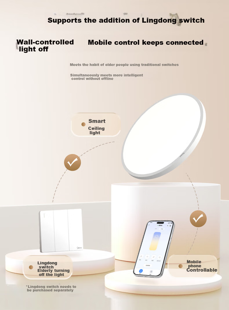 Midea Ceiling Light, Living Room Main Light, Bedroom Light, Full Spectrum Three-Color Adjustable, 160-Watt Fixture, Comet Model, Installation Included 14