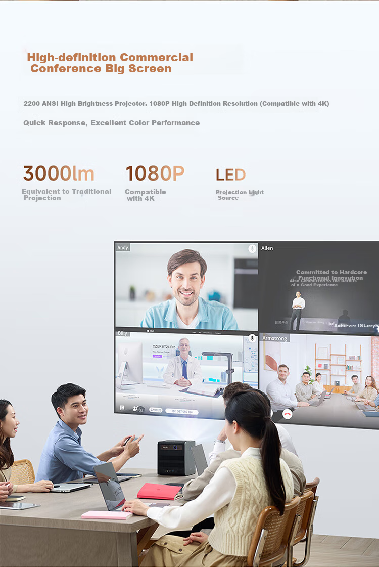 CZUR Conference Star Projector, Office Meeting-Specific Video Conferencing All-In Machine, Daytime Use, Wireless Screen Casting, Ultra-Short Throw Projection, AI Intelligent System, Commercial Meeting Room Projector 13