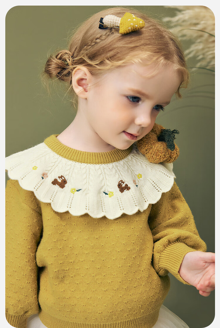 Minibala Girls' Baby Embroidered Sweater, Anti-Deformation, Anti-Pilling, Lantern Sleeves, Skin-Friendly, Winter 2025 4