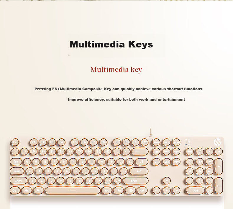 HP GK400Y Mechanical Keyboard, Steam Metal Punk Style, for Women's Office And Gaming, Wired, Silver White Tea Switches, 104 Keys 11