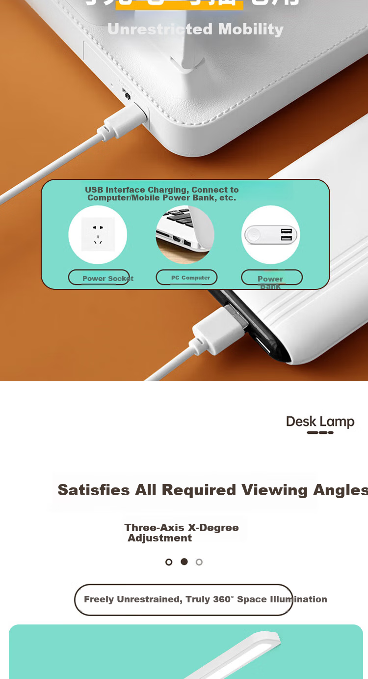 Jingqian Desk Lamp, Eye Protection Lamp, Rechargeable Desk Lamp, Children's Study Lamp, Small Lamp for Students' Dormitory And Study Room, Reading Lamp 12