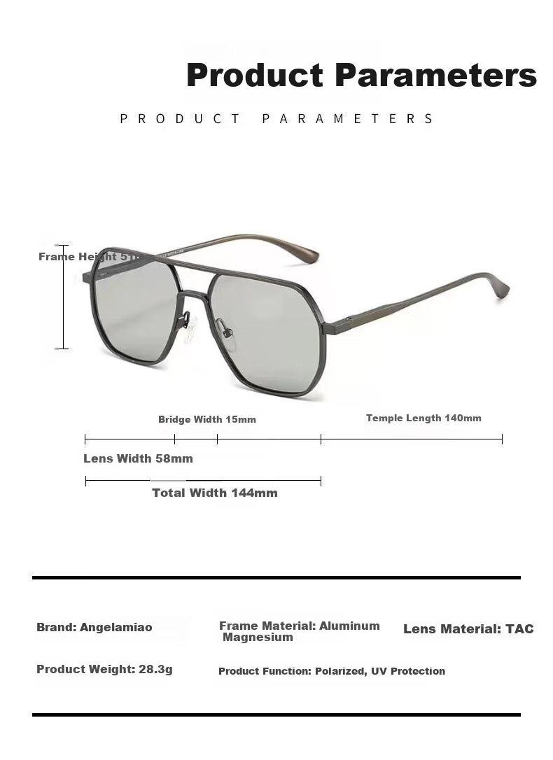 Angelamiao Sunglasses for Men, Driving-Specific Polarized Casual Fishing Sunglasses, Large Frame Color-Changing Glasses with Gun Frame And Photochromic Lenses 7