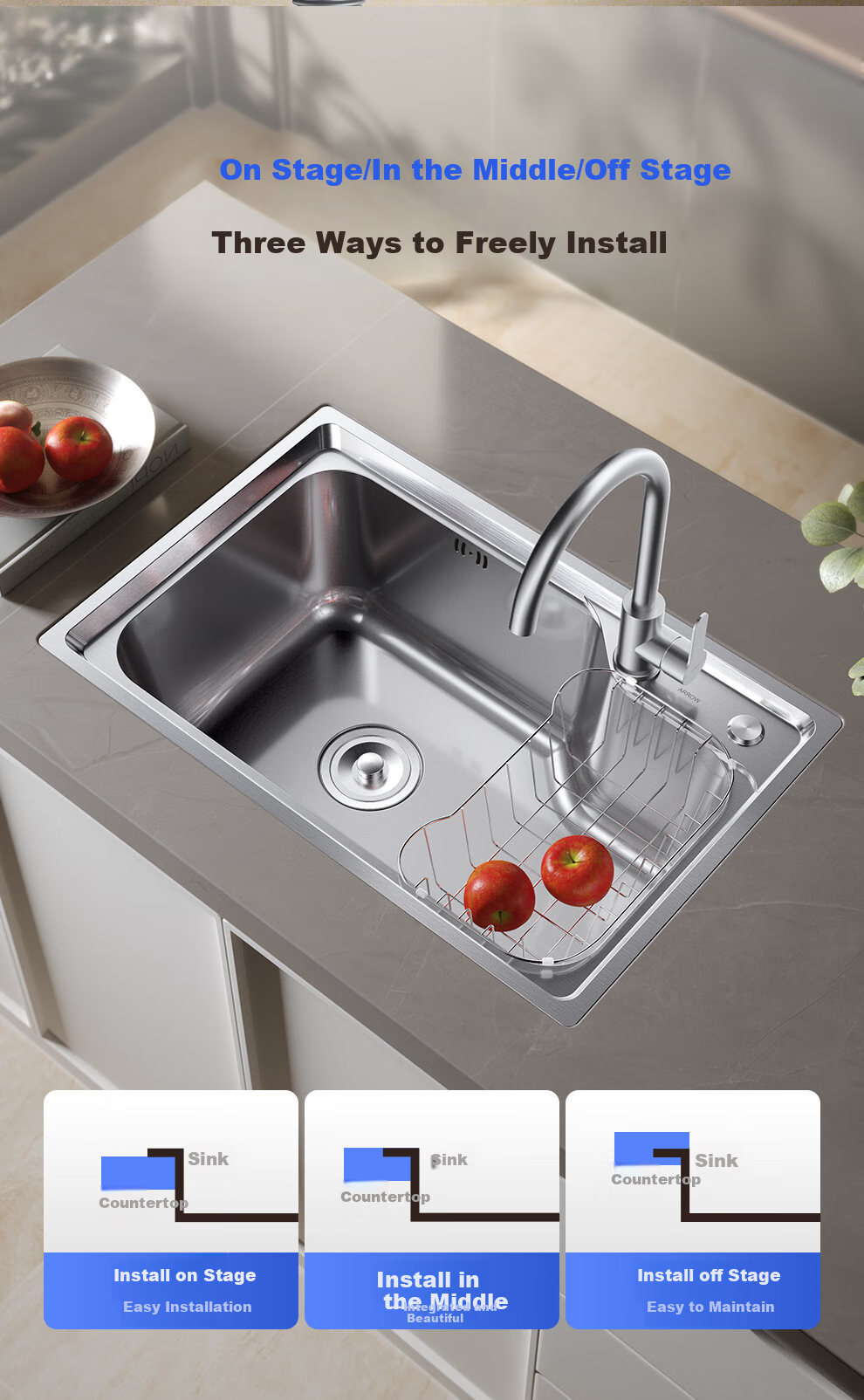 ARROW 304 Stainless Steel Sink, Single Bowl Kitchen Basin, Compact Dishwashing Sink [Renovation Subsidy 15%] 14