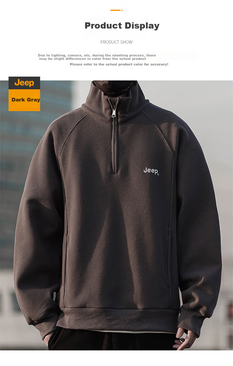 JEEP Men's Sweatshirt, Spring And Autumn Waffle Knit Long-Sleeve Base Layer, Heavyweight Top, Men's Clothing, Dark Gray, Size M 4