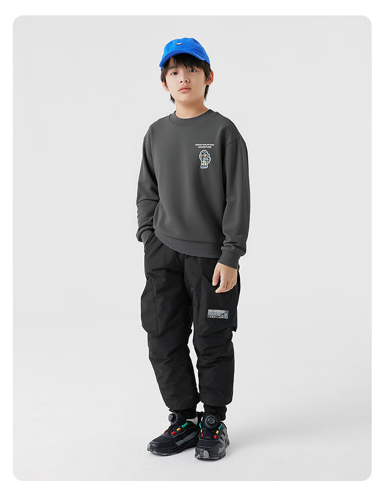 BALABALA Children's Clothing Boys' Sweatshirt Winter Wear for Older Kids Casual Mid-Length Collar Top Warm Fashionable Versatile Trendy 3