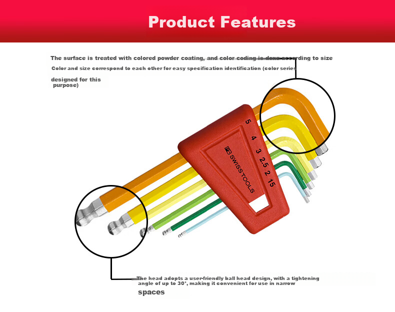PB SWISSTOOLS Swiss Imported Metric Hex Key Set Repair Tools, 212.H-5RB Colorful Short Ball Head 6-Piece Set 2
