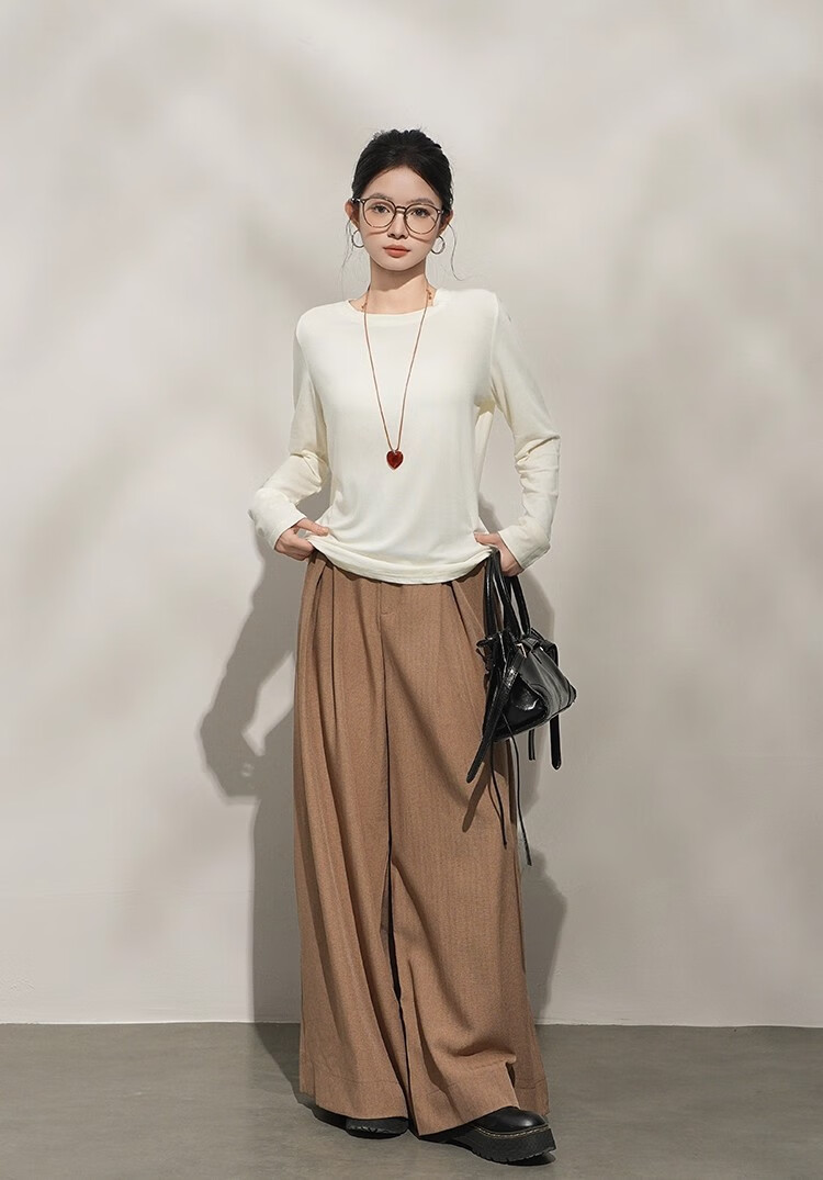 Woodpecker Cashmere Soft Long Sleeve T-Shirt Women Autumn New Thin Loose Round Neck Base Shirt Purple XL 1