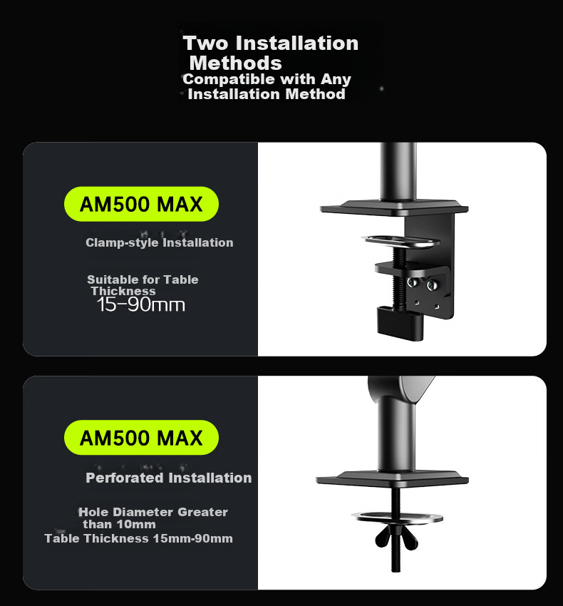 AOC Monitor Stand, Desktop Adjustable Monitor Arm, Rotating Computer Stand, Screen Support, Home Office Computer Mount, AM500MAX (Black) 3