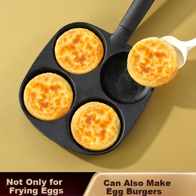 SSN Cast Iron Frying Pan with Four Holes, Non-Coated Breakfast Pan for Home Use, Egg Frying Tool, Egg And Burger Pa 7