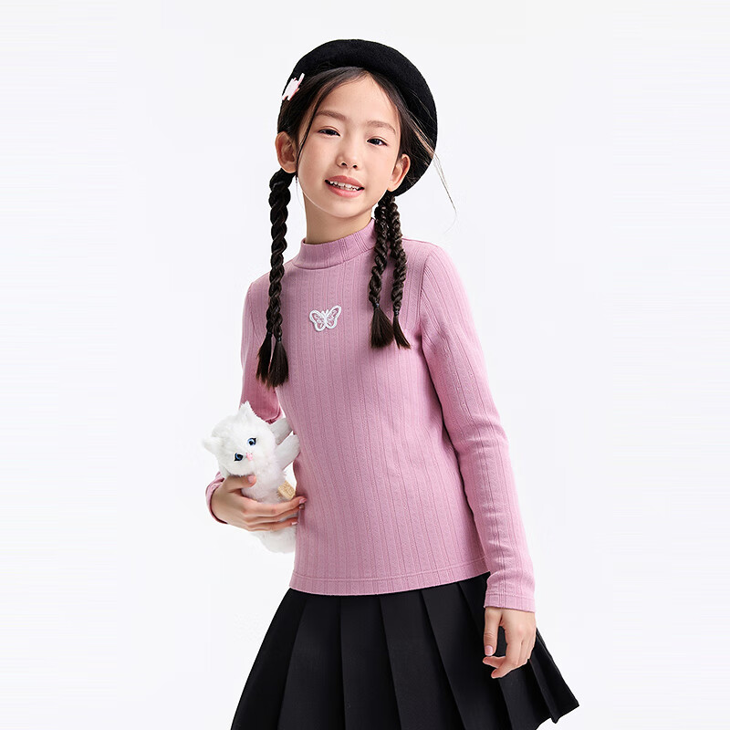 Annil Kids Girls Modal Mid-Neck Long Sleeve Knit Sweater 2025 Autumn New Art Pink 140