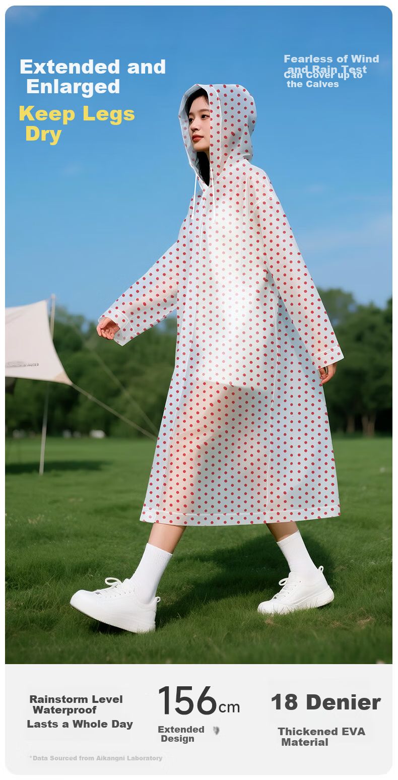 AIKANGNI Disposable Raincoat, Thickened, Portable, Heavy Rain Protection, Long Style for Electric Bikes, Adult Raincoat, High Aesthetic Value, Polka Dot Blue 7