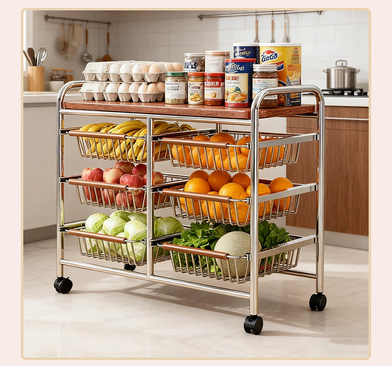 Yaoying Vintage Small Trolley Storage Rack Snack Organizer Kitchen Living Room Floor Multi-Layer Storage Rack YZ08 Black Wheels 4 Layers 3 Baskets 2