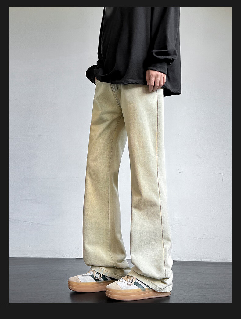 Homlean American Retro Washed Jeans, Summer Men's Fashionable Versatile Loose Straight-Leg Slightly Flared Casual Pants, SS99 Vintage Blue M 7