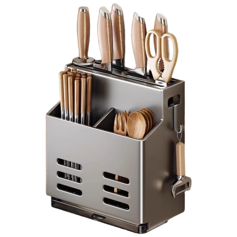 Jibai Ju Kitchen Wall-Mounted Storage Rack No-Drill Integrated Chopsticks Holder Knife Spoon Multifunctional Organizer